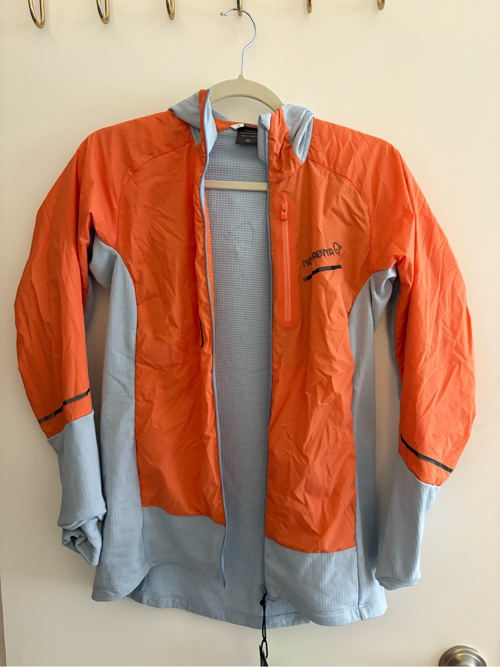 Norrona Orange and Light Blue Performance Hooded Jacket